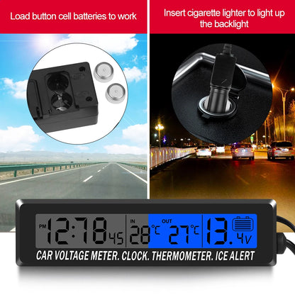 4 in 1 Clock Calendar Thermometer Car Multi-Function Color Screen Voltage With LCD Time Date In-Car Outdoor Temperature Display