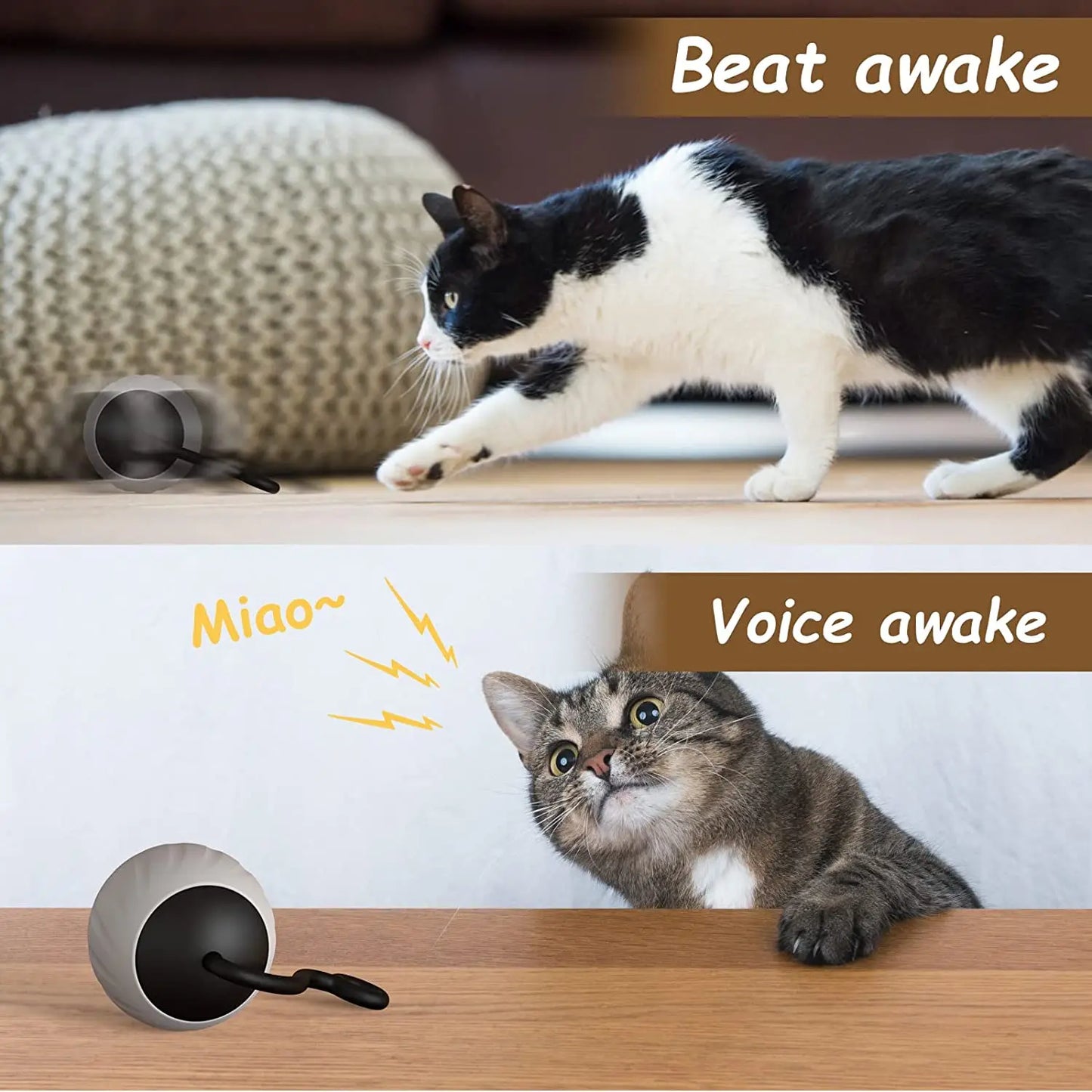 Cat Toy, Interactive Cat Toys for Indoor Cats, Automatic Moving Cat Ball LED, Two Speeds Smart Cat Toy