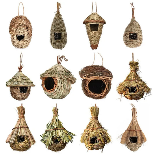 Birds Nest Bird Cage Natural Grass Bird House Outdoor Decorative Weaved Hanging Parrot Nest Houses Pet Bedroom