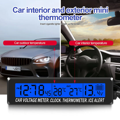 4 in 1 Clock Calendar Thermometer Car Multi-Function Color Screen Voltage With LCD Time Date In-Car Outdoor Temperature Display