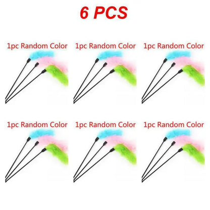 1~10PCS Pet Tool Turkey Feather Interactive Cat Toy Entertaining Teasing Colorful Tease Stick Pet Supplies Addictive Colorful