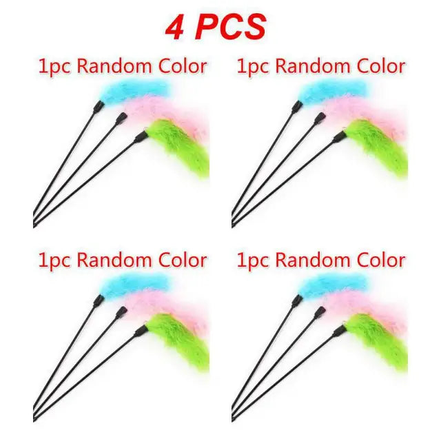 1~10PCS Pet Tool Turkey Feather Interactive Cat Toy Entertaining Teasing Colorful Tease Stick Pet Supplies Addictive Colorful