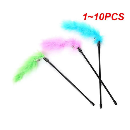 1~10PCS Pet Tool Turkey Feather Interactive Cat Toy Entertaining Teasing Colorful Tease Stick Pet Supplies Addictive Colorful