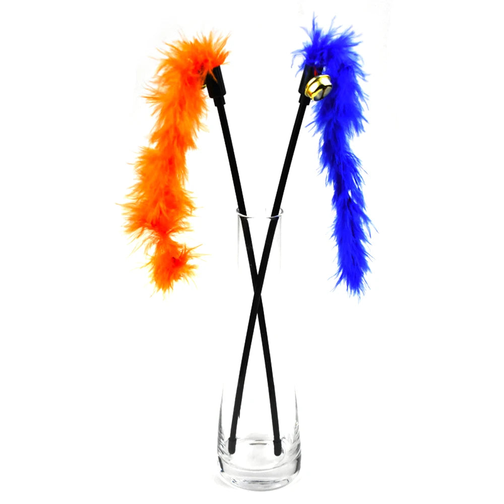 1~10PCS Pet Tool Turkey Feather Interactive Cat Toy Entertaining Teasing Colorful Tease Stick Pet Supplies Addictive Colorful