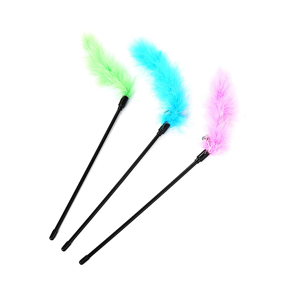 1~10PCS Pet Tool Turkey Feather Interactive Cat Toy Entertaining Teasing Colorful Tease Stick Pet Supplies Addictive Colorful