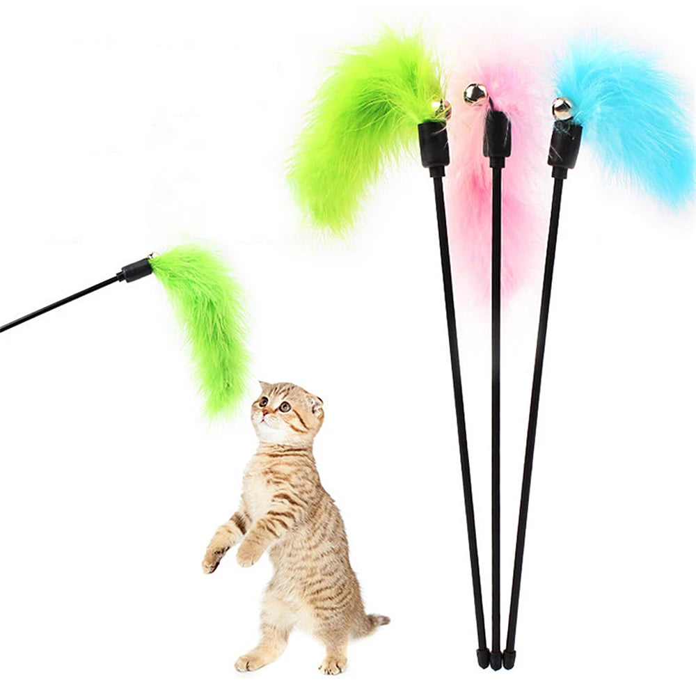 1~10PCS Pet Tool Turkey Feather Interactive Cat Toy Entertaining Teasing Colorful Tease Stick Pet Supplies Addictive Colorful