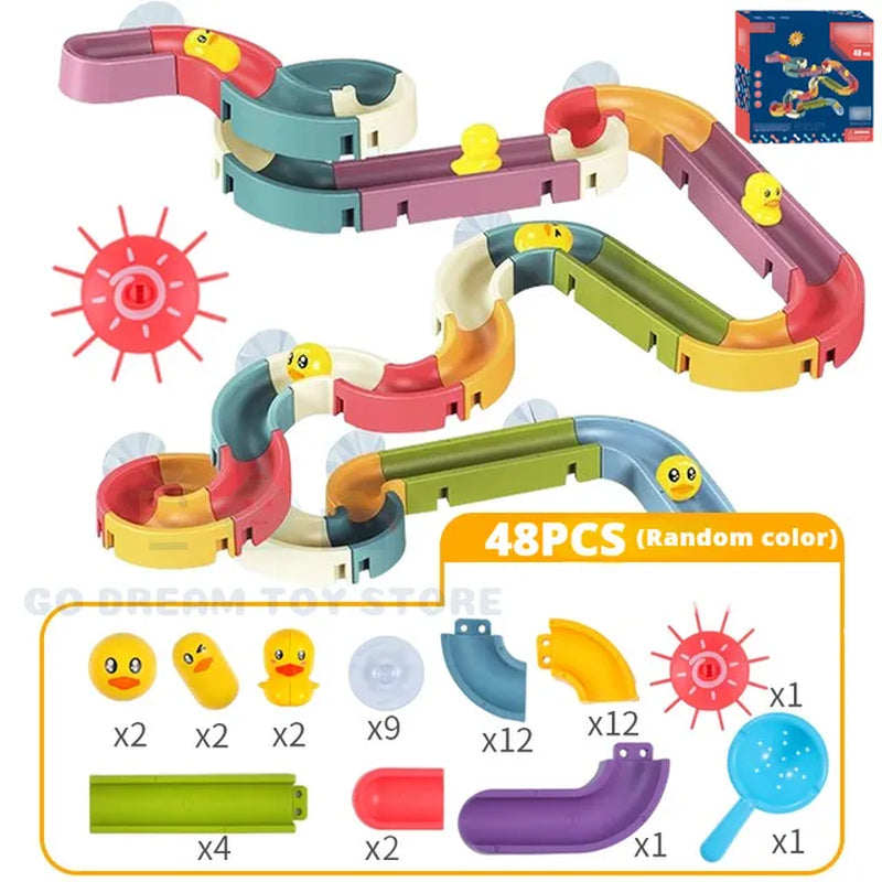 Baby Bath Toys DIY Slide Tracks Pipeline Yellow Ducks Bathroom Bathtub Play Rainbow Shower Water Educational Toys for Children