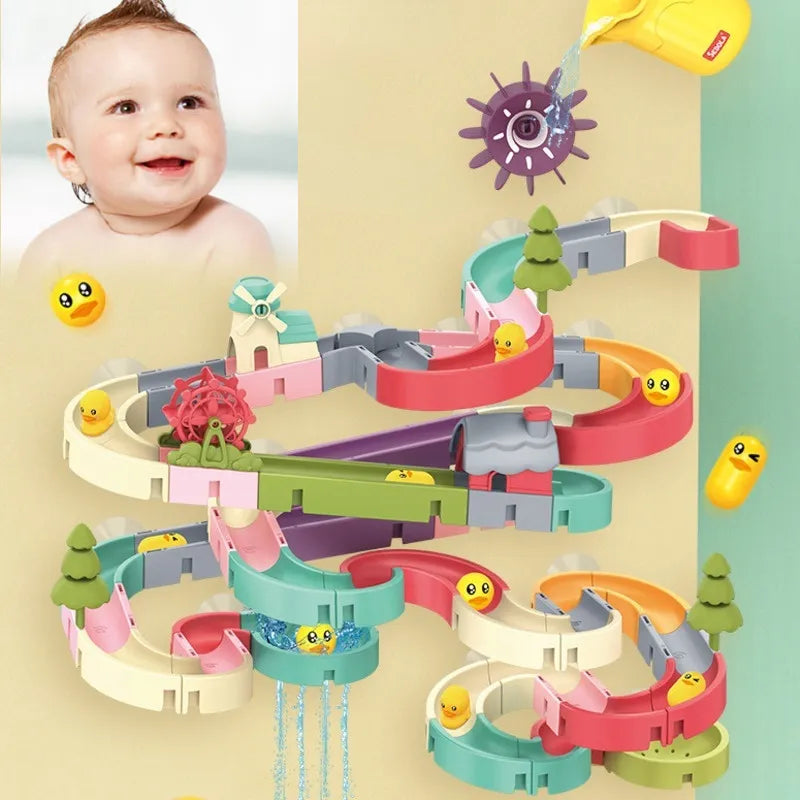 Baby Bath Toys DIY Slide Tracks Pipeline Yellow Ducks Bathroom Bathtub Play Rainbow Shower Water Educational Toys for Children