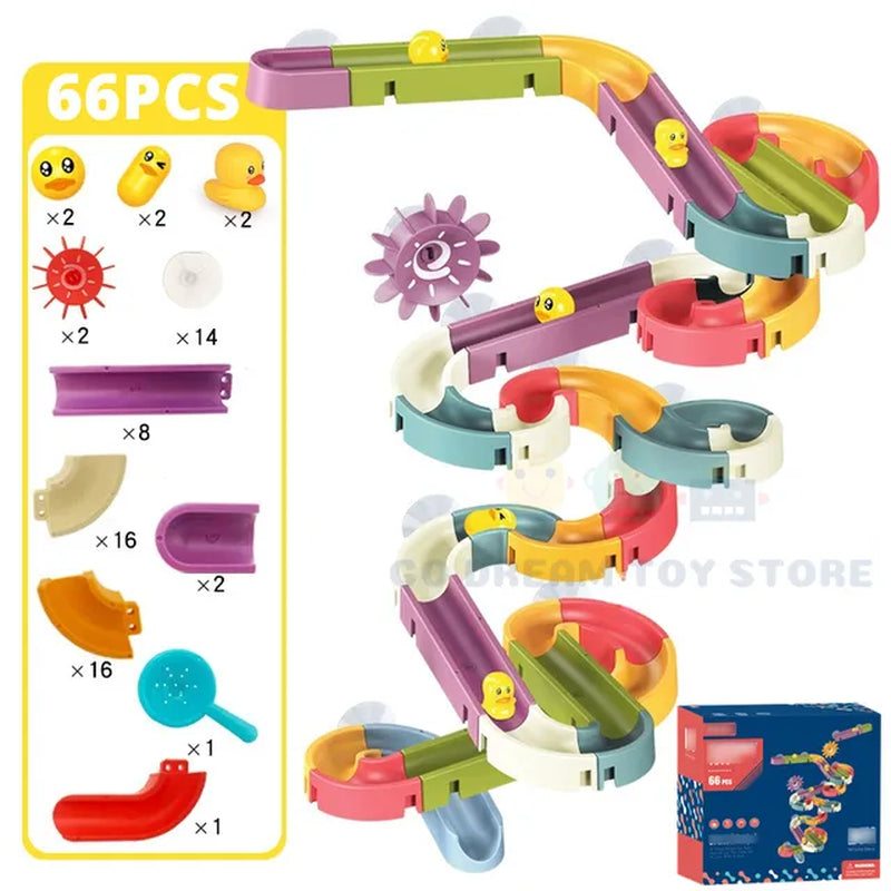 Baby Bath Toys DIY Slide Tracks Pipeline Yellow Ducks Bathroom Bathtub Play Rainbow Shower Water Educational Toys for Children